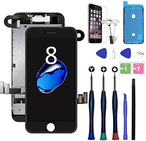 Xlhama Display LCD Sostituzione Schermo Intero Compatibile con iPhone 8 Nero 4,7 Strumenti Fotocamera Frontale Sensore Adesivo Impermeabile Pre Tagliato Altoparlante Lastra Vetro Temperato