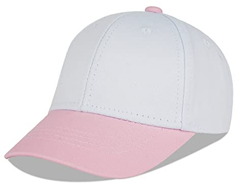 LANGZHEN Baumwolle Outdoor Kleinkind Mädchen Jungen Plain Baseball Cap Baby Infant Strukturierte Einstellbare Hut für Kinder Sonnenhut (M-Pink Weiß)