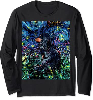 Aja Kunstdruck, Langhaar-Dackel, Sternennacht, Schwarz / Braun Langarmshirt