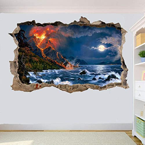 3D Wandtattoo Wandsticker Wandaufkleber - Vulkan Tropical Island - Schlafzimmer Wohnzimmer 80X125cm