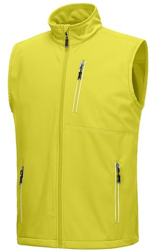 33,000ft Men's Lightweight Softshell Gilet, Windproof Waterproof Outerwear Vest Gilets Sleeveless Jacket for Cycling Running Hiking Golf Travel Lemon Green 2XL