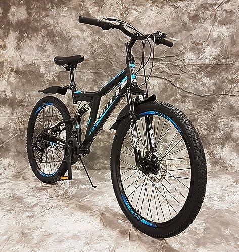 Generisch 26 Zoll MTB Blackrider Vollgefedert 21-Gang Kettenschaltung mit Scheibenbremsen NEU 2638-SCHWARZ-BLAU Bitte BEACHTEN AB 155 cm KÖPERGRÖSSE GEEIGNET !!!!!!!