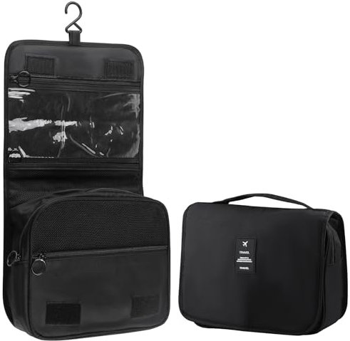 Kulturtasche zum Aufhängen, Kulturbeutel Kosmetiktasche Reise Camping Waschtaschel Schwarz，Faltbare Waschtasche Kosmetiktaschem mit Haken für Männer & Frauen