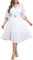 IWFEV Plus Size Puff Sleeve Lace Midi Dress - Short Sleeve, Hollow Party Evening Dress - XXL White