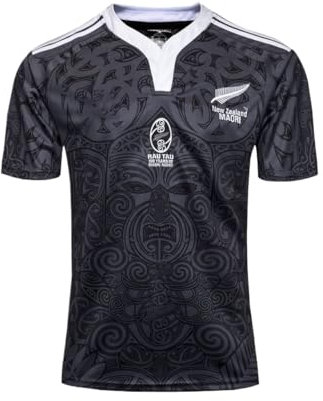 Rugby-Trikot, 100-jähriges neuseeländisches Maori-Rugby-T-Shirt, Fußballtrikot, bequem und atmungsaktiv, geeignet for Spiele und den Alltag (Color : Black, Size : XXL)