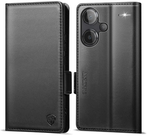CASBST Handyhülle für Xiaomi Redmi Note 13 Pro Plus 5G Hülle Premium Leder Schutzhülle Klappbar mit Kartenfach Ständer Magnet Handytasche mit RFID Flip Case Klapphülle für Redmi Note 13 Pro+ Schwarz