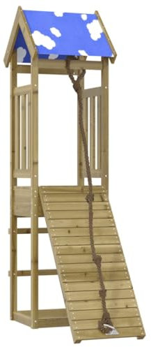vidaXL Spielturm, Klettergerüst mit Dach Kletterwand Seil, Kinder Kletterturm Spiel-Zubehör für Garten, Holz Spielplatz Spielhaus, Kiefernholz Imprägniert