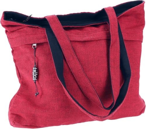 Geräumige Shopper Tasche, stabile Einkaufstasche, Baumwolle, rot/schwarz