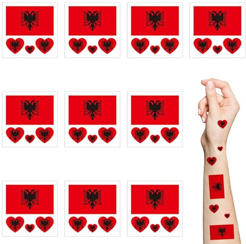 Albanien Flagge Temporäre Tattoos, 10 Blätter Nationalflagge Gesicht Tattoo Aufkleber für Weltmeisterschaft Europacup Internationale Wettbewerbe