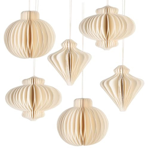 Logbuch-Verlag 6 kleine Moderne Weihnachtsbaumanhänger Honeycomb Wabenball Weihnachtskugeln in 3 Designs Creme weiß 4 cm