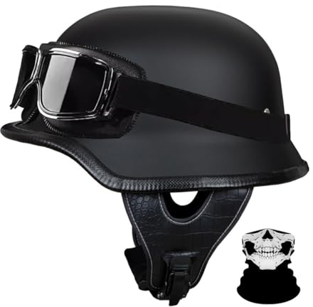 RQTEUYE Vintage Deutsche Motorrad Jethelm ECE-Zertifizierung, Halbhelme Halbschalenhelm mit Schutzbrille Chopper Helm für Cruiser Street Scooter mit Schnellverschlussschnallen 22.4-24.4in