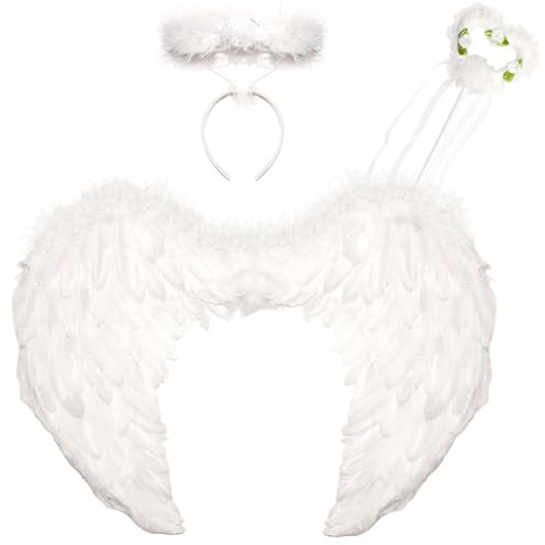 3pcs Angel Wings White Love Angel Wings with Halo & Wand,Angel Costume Ladies Wings Dark Angel Costume Kids Angel Wings Halloween Carnival Cosplay Accessories(60CM×45CM)