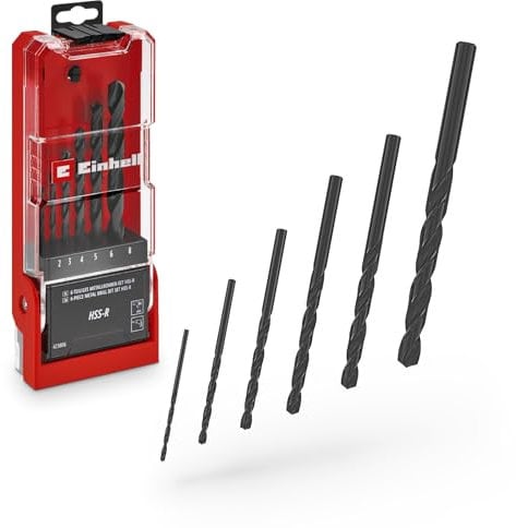 Original Einhell 6-tlg. HSS-R Metallbohrer-Set (HSS 4241 Stahl, schwarz brüniert, 135°-Bohrspitze, rollgewalzte Typ N Spirale, Rundschaft inkl. Aufbewahrungskassette)