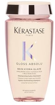 Kérastase Gloss Absolu Bain Hydra-Glaze, Shampoo für langes, zu Frizz neigendes Haar, Mit Hyaluronsäure, Glykolsäure und Wildrosenöl, Für intensiven Glanz & Volumen, 250ml