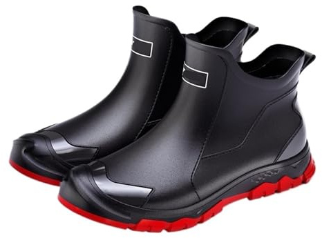 AMENGJ Herren Gummistiefel Leichte Schuhe Herren Regenstiefel Gummi-Angelschuhe Gummi-Angelschuhe(Black Red,45)
