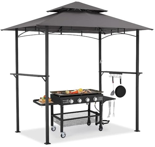 UNIONLINE Grillpavillon 2,4m×1,5m, Grillüberdachung für Außengrill, 2-stufige BBQ-Gazebo-Überdachung für Terrasse, Garten und mehr (Grau)