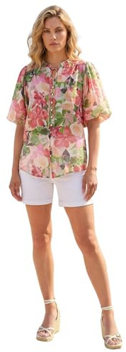 Roman Originals Patchwork Print Tie Front Blouse for Women UK - Ladies Everyday Holiday Spring Summer Round Neckline Comfy Soft Evening Vacation Work Party