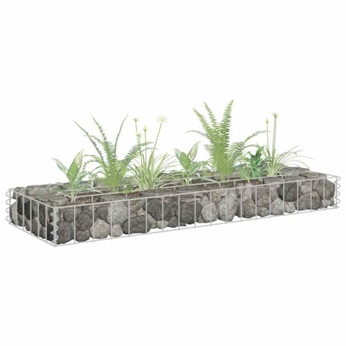 HaoChrymec Gabionen-Hochbeet mit verzinktem Stahl, Stabilität und Langlebigkeit, Hochbeet Verzinkt, Gabionenkörbe, Pflanzkasten Outdoor, 90x30x10 cm