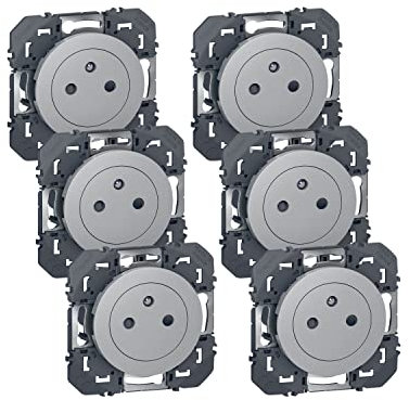 LEGRAND - Prise Electrique Murale 16A avec Terre dooxie Surface - Prise 2P + T Affleurante avec Fond Rétractable - Fabriqué En France - Alu - Lot de 6
