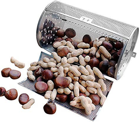 Rotisserie Basket, Stainless Steel Rotisserie Grill Roaster, 360° Rotating Drum, Oven Basket Air Fryer Accessories for Peanuts Coffee Beans BBQ Walnuts DIY Kitchen Cooking Tool
