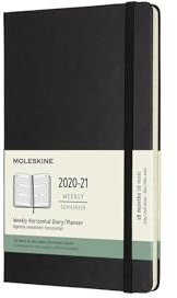 Moleskine - Horizontaler Wochenplaner/Tagesplaner, Terminkalender 18 Monate 2020/2021, Wochenplaner mit festem Einband und elastischem Verschluss, Format Large/A5 13 x 21 cm, Farbe schwarz, 208 Seiten