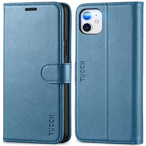 TUCCH Case for iPhone 11 (6.1), Wallet Case with[Shockproof TPU], PU Leather RFID Blocking Card Holders Magnetic Protective Viewing Stand Flip Folio Phone Cover Compatible with iPhone 11, Lake Blue