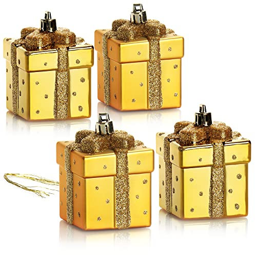 com-four® 4X Christbaumanhänger Geschenk - Weihnachtskugel Geschenkbox - Christbaumschmuck in Geschenk-Form für die Weihnachtsbaum-Dekoration - bruchfester Baumschmuck
