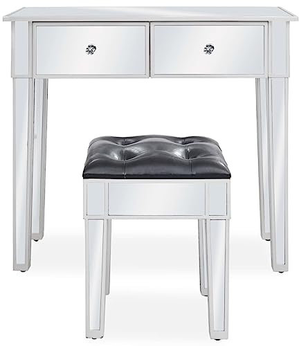Toshilian - Tocador con Taburete, Mesa de Maquillaje Niña, Mueble Dormitorio, Tocador, Espejo con Taburete MDF y Cristal