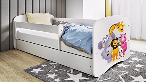 Bjird Kinderbett Jugendbett 70x140 80x160 80x180 Weiß mit Rausfallschutz Schublade und Lattenrost Kinderbetten für Mädchen und Junge - Zoo 180 cm