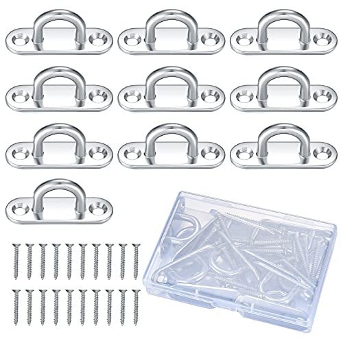 10 piezas M5 placa de ojo de acero inoxidable, almohadillas de metal oblongas, anillos de grapa, ganchos de hardware con 2 agujeros para colgar ganchos de cuerda, con tornillos