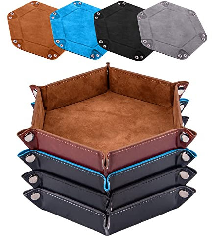 SIQUK 4 Stück Würfelbretter 4 Farbe Leder und Samt Würfelteller, Würfeltablett Hexagon Würfelteller Leder Würfelbretter für RPG DND Dragons Würfel Gaming (Kamel, Himmelblau, Schwarz, Grau)