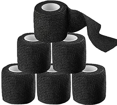 Tattoo Grip Tape Cover, Unihuby 6pcs Tattoo Griff Wrap Tattoo Griffband Wrap Grip Cover 2 × 5 Yards Elastischer Verband Sportverband (Schwarz)