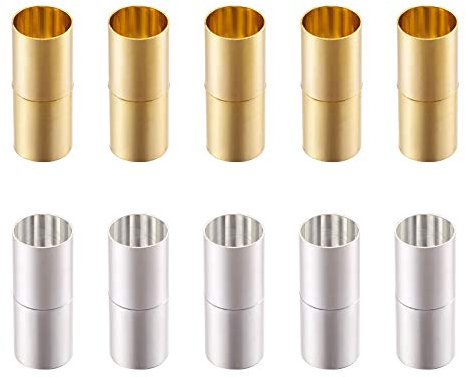 PandaHall 10 Sets Brass Tube Magnetic Jewelry Clasps Golden & Silver Magnetic Cord End Caps for Bracelet Necklace Jewelry Making