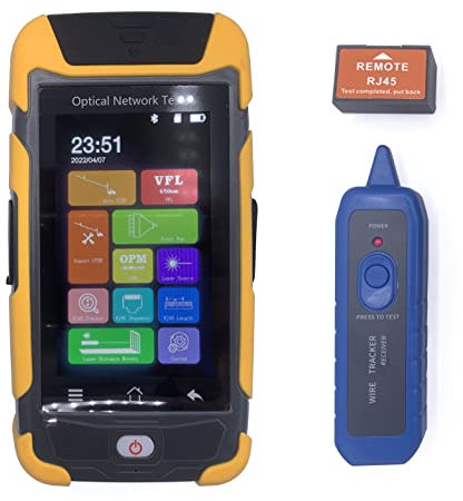 Elfcam® - OTDR Messgerät mit 4,3 Zoll Touchscreen, Singlemode 1310nm / 1550nm / 1625nm, 28dB / 26dB, Bis 100KM, Test Distanz LWL Messgerät FTTH Faseroptikkabel Tester, Eingebauter VFL, OPM und OLS