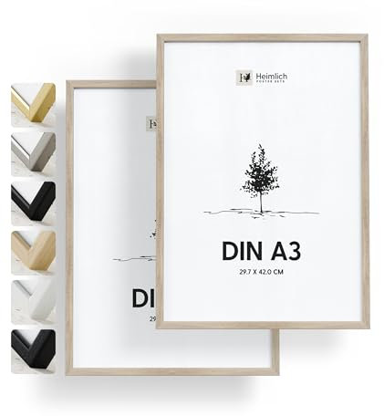 Heimlich® - Bilderrahmen - A3 29,7x42 cm, Eichenholz, 2er-Pack - Kleiner Posterrahmen - Nur zur Wandmontage