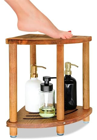 ENKEZI Shower Foot Rest 12 in - Shower Stool for Shaving Legs, Small Corner Bathroom Bench Suitable for Small Shower Spaces - Bath Seat, Spa Foot Rest Shaving Stool (2 Tier Corner)