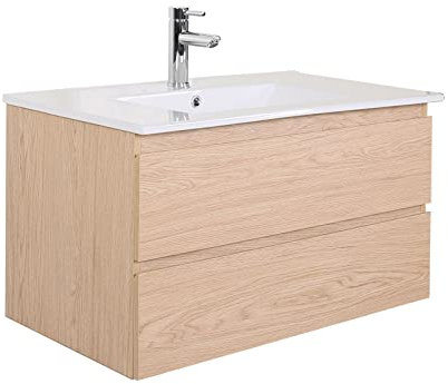 MOB-IN Meuble Simple Vasque décor chêne 80cm + Vasque Sorrento