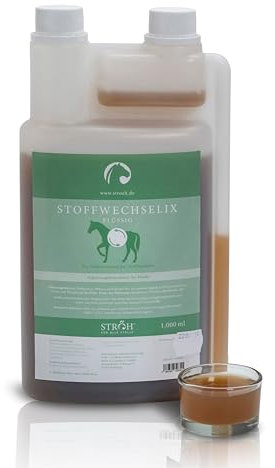 STRÖH STOFFWECHSELIX (1l) • Stoffwechselsaft für Pferde • Leber- & Nierensaft mit Mariendistel & Artischocke • Leber Detox Kur für Pferde • Stoffwechselkräuter Elixier Pferd