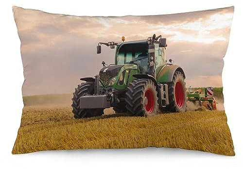 NIBABAEU Kissenbezug, grüner Traktor, pflügend, Müslifeld, dekorativer Kissenbezug, 50 x 75 cm, 1 Stück