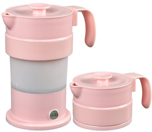 Hervidor de agua eléctrico de viaje, hervidor de agua portátil plegable 380ML 300W, hervidor de agua rápido para té/café para camping/viajar, sin BPA, rosa