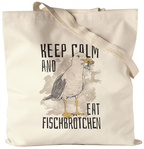 Hey!Print Keep Calm and Eat Fischbrötchen Jutebeutel Möwe Ostsee Nordsee Sylt Hamburg