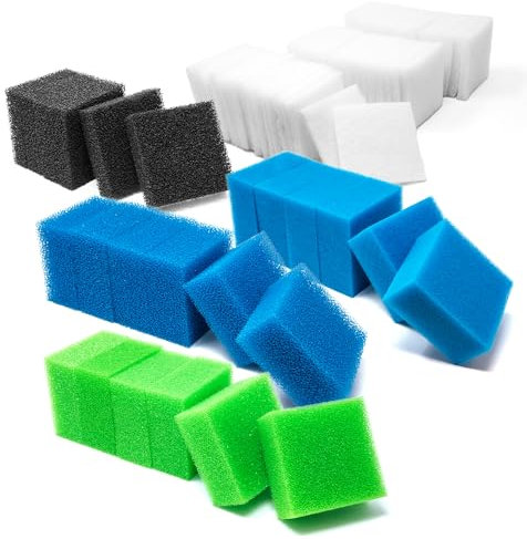 VIALIA 74x Filterschwamm Aquarium kompatibel mit Juwel Compact BioFlow 3.0/ M, 6X Kohlefilter, 6X Grobfilter, 6X Nitrat, 6X Feinfilter, 50x Polyfilter, Aquarium Schwämme