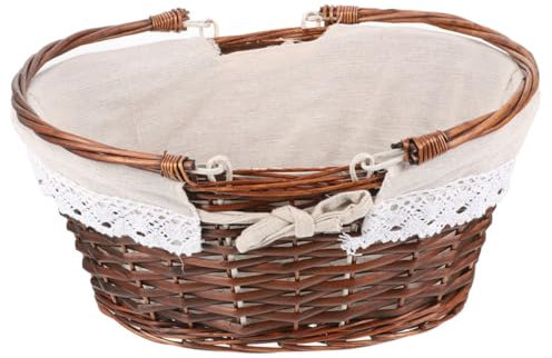 SEWOART Picknickkorb Pflanzkorb Aus Weidengeflecht Brotkörbe Geflochtener Blumenkorb Deckenaufbewahrungskörbe Erntekorb Korb Für Kleinigkeiten Rattan Tuch Einkaufen Lebensmittel