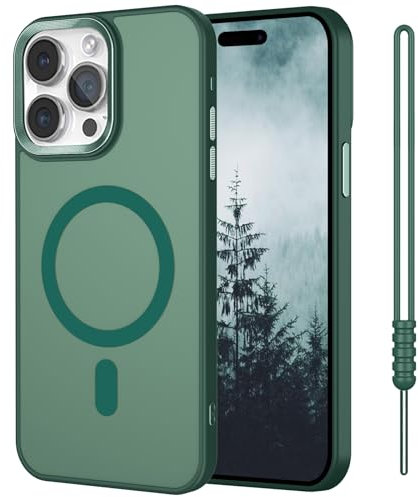 SouliGo Magnetic Case for iPhone 14 Pro Max 6.7”【Compatible with MagSsafe】 Slim Translucent Matte Shockproof Hard PC Cover & Soft TPU Bumper Protective Phone Cases with Lanyard - Green