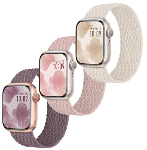 Raradev 3 Stück Geflochten Armband Kompatibel mit Apple Watch Armband 42mm 41mm 40mm 38mm, Elastisch Nylon Band Solo Loop Sport Armbänder für iWatch Series 10 9 8 7 6 5 4 3 2 1 SE, M 138mm