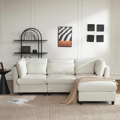ZYLOYAL10 Canapé d'angle rembourré design moderne avec repose-pieds - Canapé d'angle 3 places - Canapé d'angle en forme de L (beige)