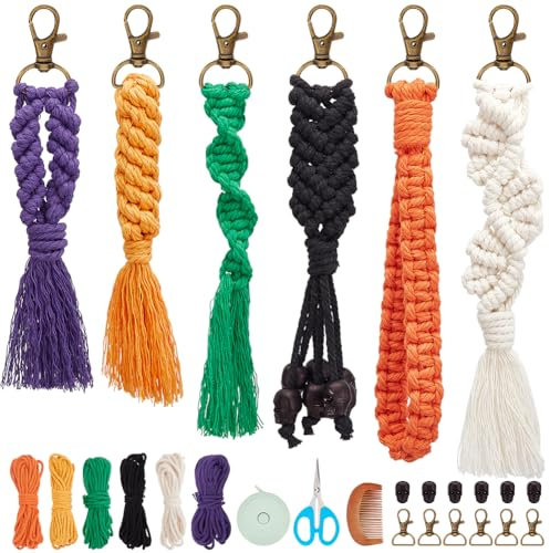 BEUNITONE Halloween Makramee Schlüsselanhänger Set Für Erwachsene Und Anfänger Boho DIY Makramee Armband Sets Mit Schritt Für Schritt Anleitung Für Schlüsselanhänger Taschenanhänger Armbänder Anhänger