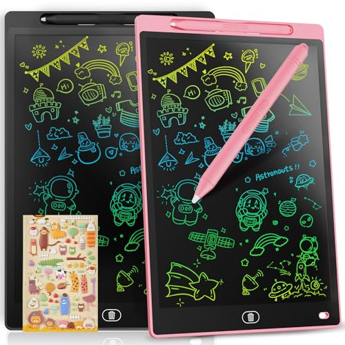Genialba 10-Inch LCD Writing Board [2 Pieces] - Electronic Graphic Tablet for Children's Games Ages 2-7 Years, Boys and Girls (Pink & Black)