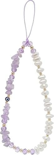 Healing Crystal Phone Charm, Amethyst Rose Quartz Aventurine Natural Stone Phone Strap, Evil Eye Phone Keychain Chain Accessories Charm (Purple Amethyst)