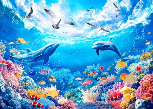 Jigsaw Puzzle 1000 Piece-Coral Dolphin Puzzles for Adults Animal Jigsaw Puzzles for Adults 1000 Ocean Scene Puzzle for Teens Interactive Toy Brain Teaser